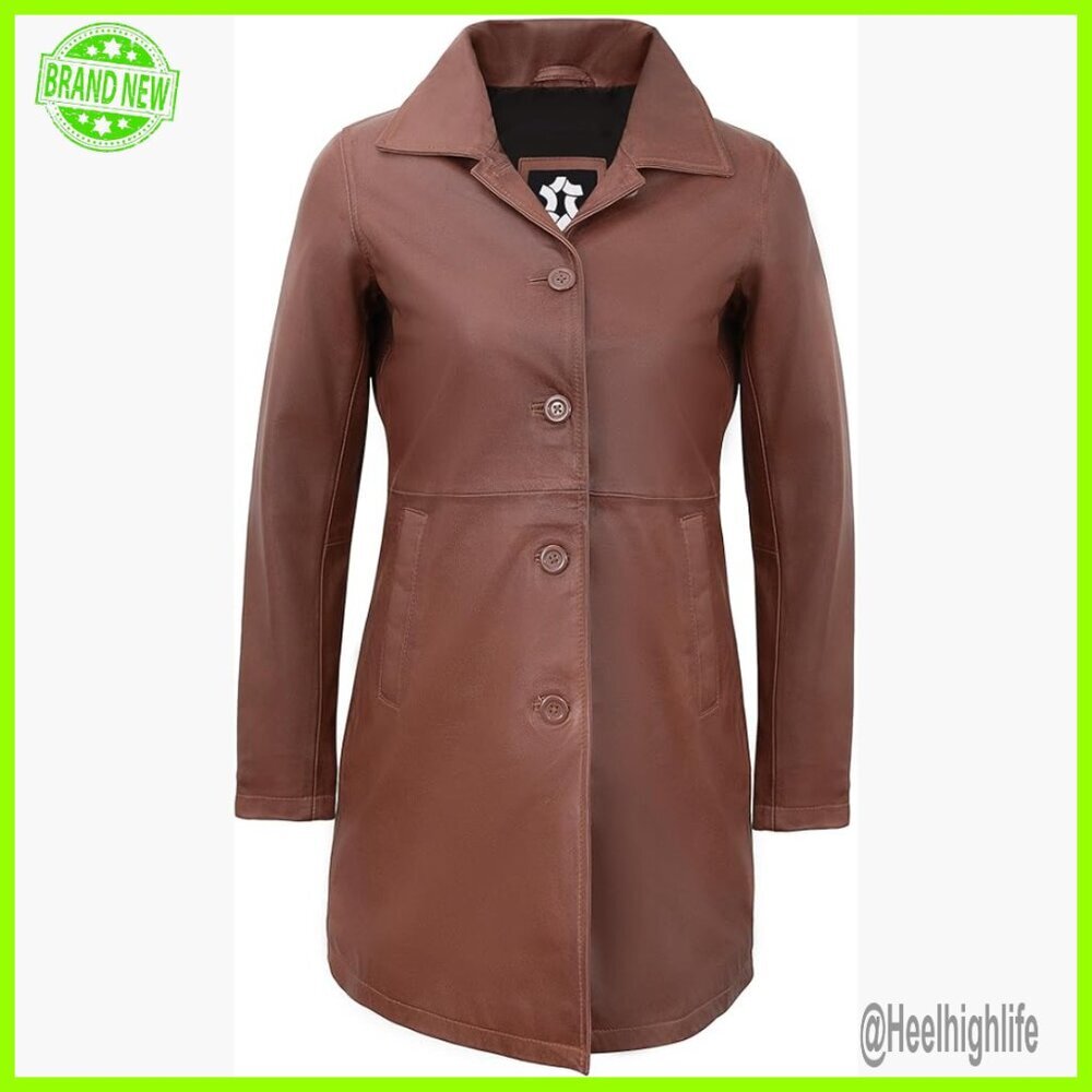 Real Lambskin Leather Coat Women's 3/4 Length Car Coat Regular Fit